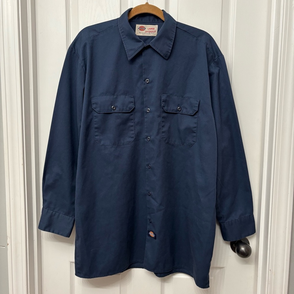 Dickies Work Shirt | Men’s Large | Navy Button-Up